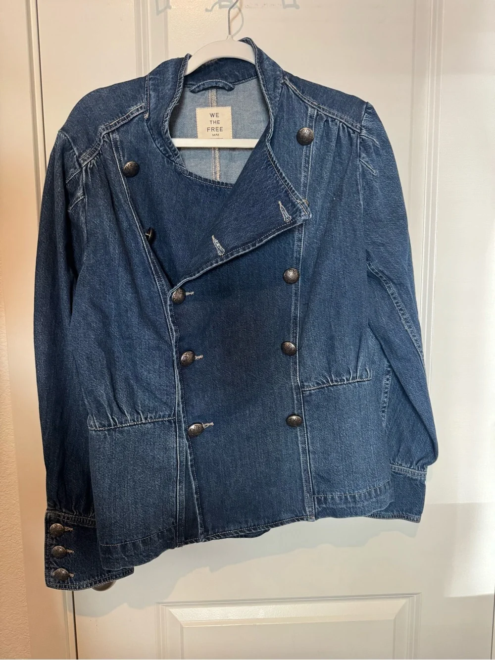Free People Imogene Officer Double Breasted Blue Denim Jacket - WE THE FREE - Picture 2 of 5